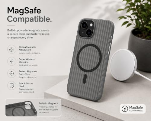 Image of keeshar MagPro Stripe case for Apple iPhone 13 /14 Black Frosted Transparent PC Hard Back Cover Camera & Body Protection|Anti Shock,Scratch Resistant Wireless Charging Compatible