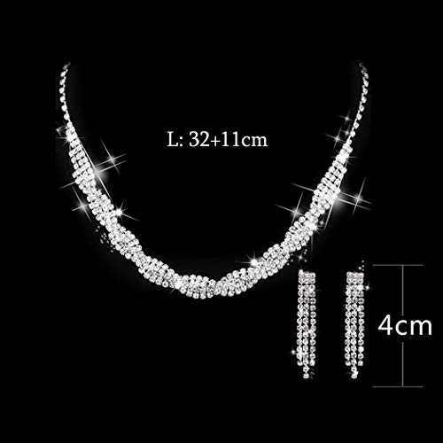 Unicra Bride Silver Necklace Earrings Set Crystal Bridal Wedding Jewelry Set Rhinestone Bridesmaid Party Choker Necklace Drop Dangle Earrings Sets For Women And Girls (Silver-2) #TOP6