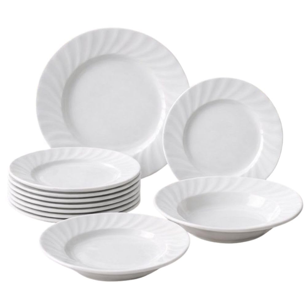 Set Piatti 18 Pezzi in Ceramica Bianca Margherita – Servizio da Tavola Elegante e Monocromatico – 6 Piatti Piani, 6 Piatti Fondi, 6 Piatti Frutta