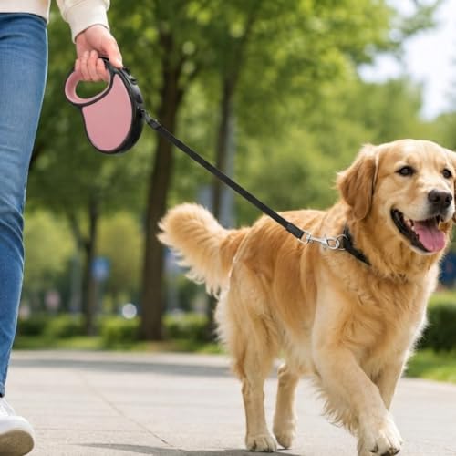 Image of Cawypety Retractable Dog Leash, 16ft /5M Heavy Duty Extendable Dog Walking Lead | One-Hand Brake & Lock, 360 Tangle-Free | Durable Pet Leash with Ergonomic Anti-Slip Handle for All Small,Large Breeds