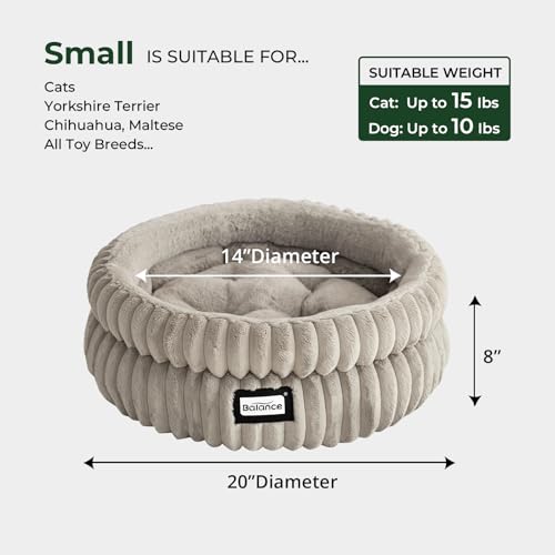 Image of BALANCE Cat Bed Kitten Bed, Washable Round Cat Beds for Indoor Cats,Super Soft Plush Faux Fur Pet Bed for Puppy and Kitten with Anti-Slip Bottom