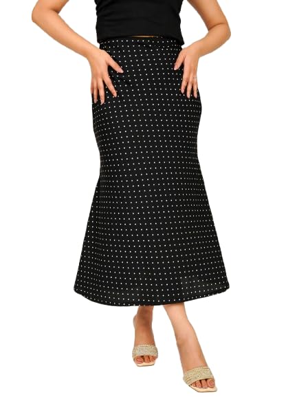 Black Polka Dot Slip Skirt, Women's Maxi Length Skirt with White Dot Pattern-image-33