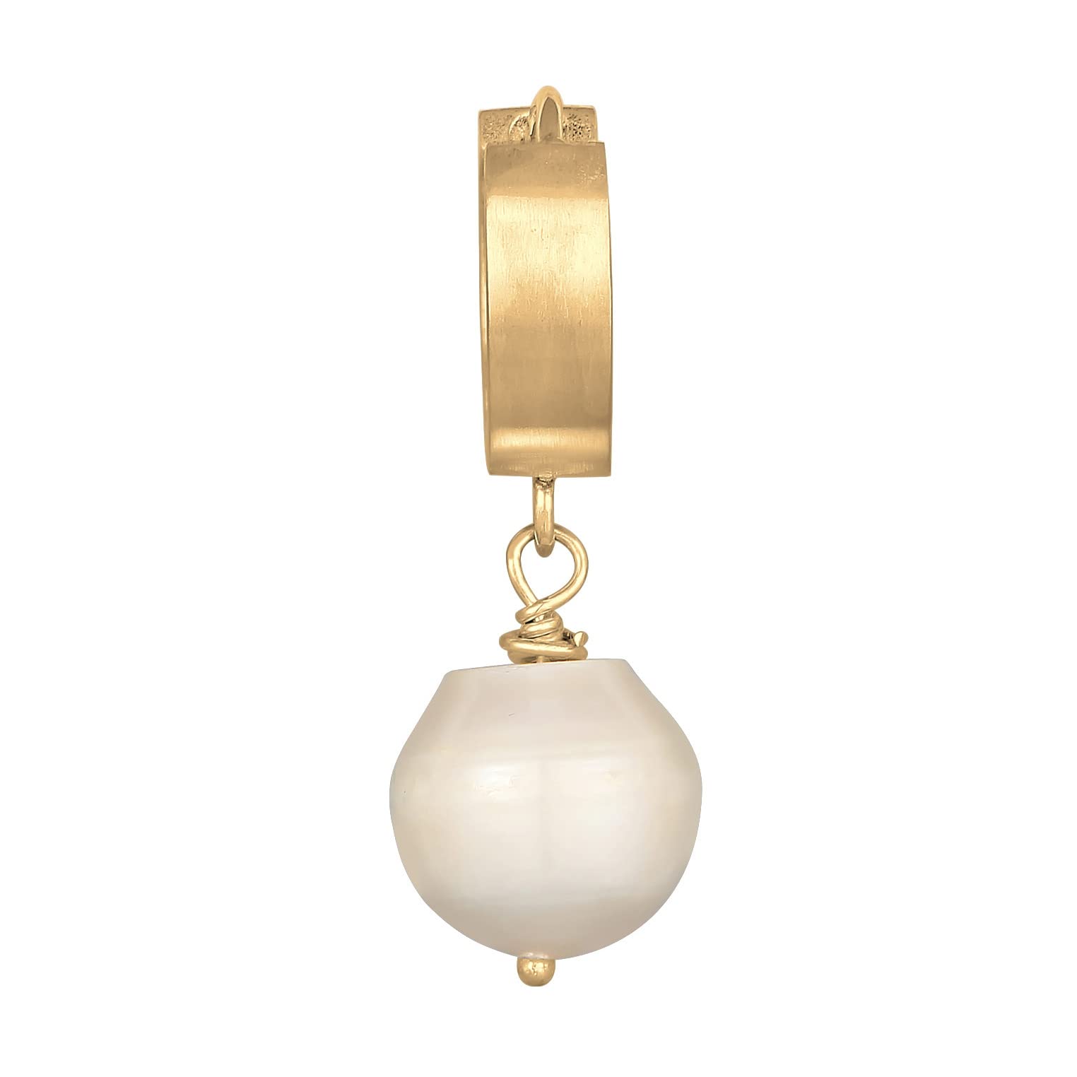 Kuzzoi Herren-Ohrring Creole mit Perle, Single Scharnier Creole (13mm) rund, Goldener Ohrring für Männer mit Süßwasserperle, 1 Stück Ohrhänger aus 925 Sterling Silber vergoldet