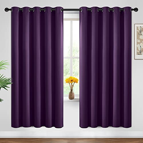 Yakamok Blackout Curtains Room Darkening Thermal Insulated Window Panels,Solid Grommet Top Drapes for Bedroom/Living Room(62Wx72L, Purple, 2 Panels)