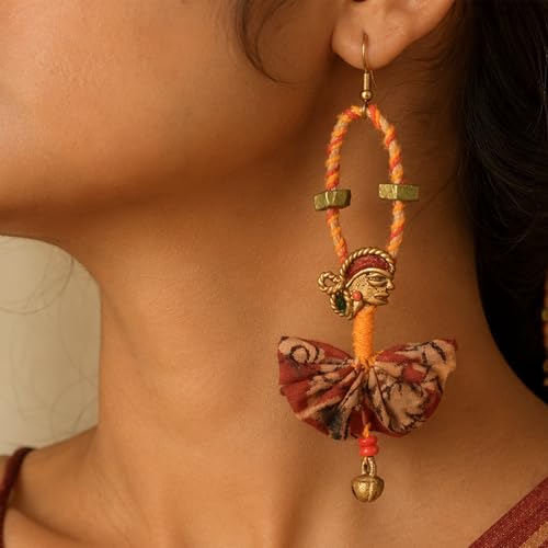 Image of Royal Queen & Empress Handcrafted Tribal Dhokra Earrings Collection for Women - Wooden, Fabric & Round Statement Ethnic Designs in Multiple Colours