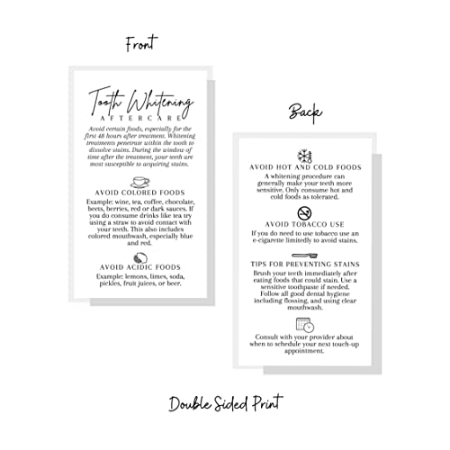 Image of Tooth Whitening Aftercare Cards | 50 Pack | Size 2x3.5 inch inch Business Card | Teeth Whitening Supplies | Black White Minimalist Neutral Plain