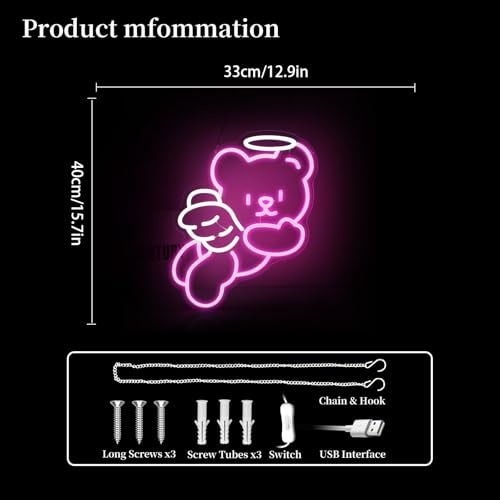 Image of Bear Angel Neon Sign Led Neon Lights Neon Signs for Wall Decor Light Up Sign for Birthday Party Club Gift