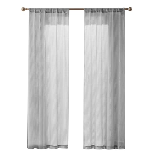 Image of Lush Decor - Curtains, Textured Sheer Window Panels, Knitted Style Home Decor (Mila Silver, 84 inch x 38 inch)