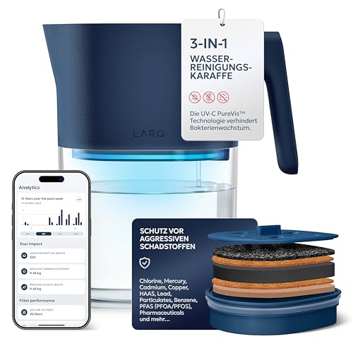 LARQ PureVis 1,9L 3-in-1 Smart Wasserfilter Karaffe – UV-Selbstreinigung, entfernt PFAS, Chlor, Blei & mehr – Smart App Tracking – Pflanzenbasierter Filter – 2 Jahre Garantie | Pure White
