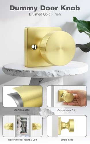 Poignée de porte factice dorée fixe bouton carré pour meuble et dressing - 3