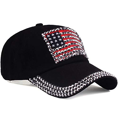 Xrdss Usa Flag Bling Baseball Cap Cowboy Hip-Hop Baseball Cap Adjustable Size Black #TOP2