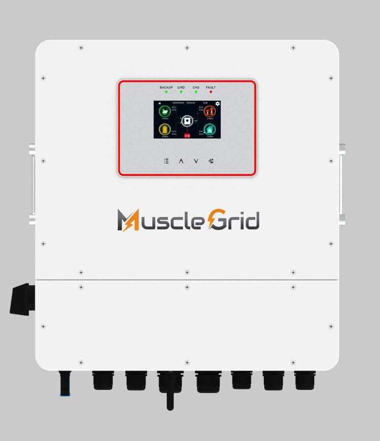Image of MuscleGrid Solar Power Inverter, 6KW, 48V, White, IP65 Rated, WiFi Enabled, Touchscreen Control, Parallel 9 Units Support, Dual MPPT, 10 Year Warranty