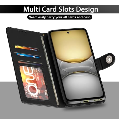 Image of Pikkme Flip Cover Leather Finish | Inside TPU with Card Pockets | Wallet Stand and Shock Proof | Complete Protection Button Flip Case for Realme C75(Black)