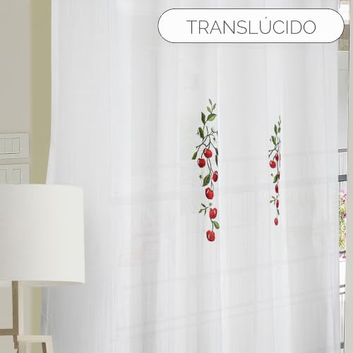 Cortina para comedor y cocina HOMEYA con cerezas bordadas que alegra tus mañanas 6