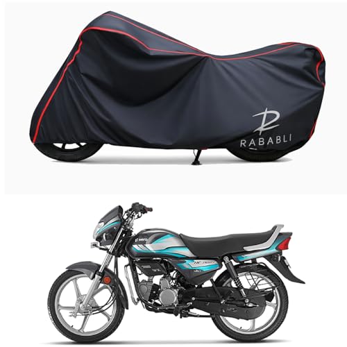 Image of Waterproof Bike Body Cover Compatible for | Hero HF Deluxe BS6 | Taffeta Fabric, Red Piping Design, Bottom Elastic Fit | Dustproof, Sun UV & Rain Protection for All Bikes