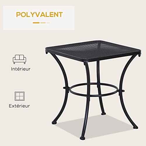 Table basse carrée de jardin Outsunny petite table d'appoint métal noir - 6