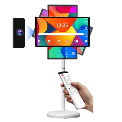 OFD 21.5 Inch 2nd Gen Portable TV on Wheels 1080P,100%sRGB,6+128GB Storage,Android 15 OS Touchscreen RollingTV with 13MP Webcam,Remote Control,Wireless Projection,6000 mAh Battery,EDLA-Certified,White
