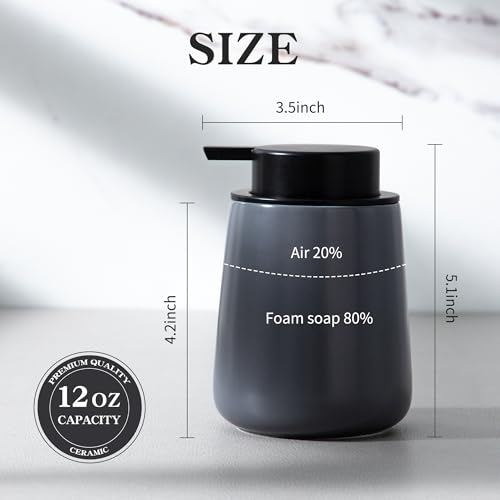 Image of Enra Foaming Soap Dispenser,12 oz Foam Ceramic Hand Soap Dispenser, for Bathroom,Kitchen with Easy-to-Press Pump (Gray Foam Type)