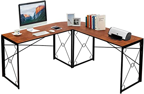 Image of Priti - L Shaped Computer Desk with Storage Shelves Corner Office Desk Industrial Gaming Desk Black Metal Frame Wood Workstation Home Office Furniture