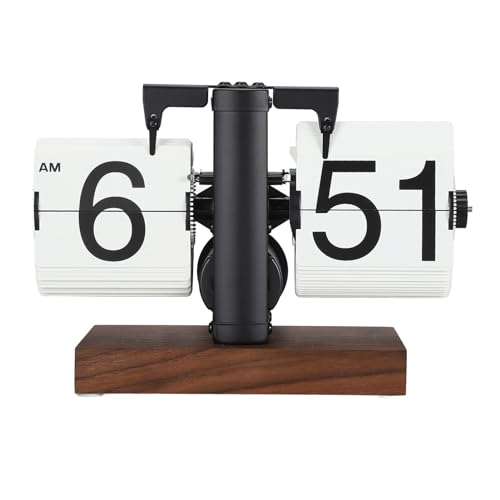 TOPINCN Flip Clock Vintage Desk Retro Flip Down Clock, Digital Desk Mechanical with Large Numbers and Non Slip Pad for Home Office (Black Frame White Page)