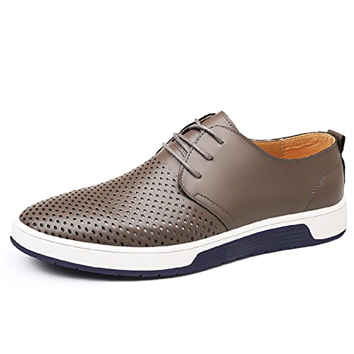 LILY999 Zapatos de Cuero Hombre Oxford con Cordones Brogue Vestir Derby Informal Negocios Boda Calzado Respirable 38-48(Gris,47 EU)