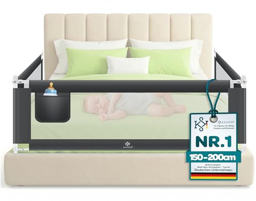 KESSER Bettschutzgitter 150 cm Rausfallschutz Bett & Bettgitter Kinderbett klapp- & höhenverstellbar Kindersicherung Baby Fallschutz Mesh Netz Kinderbett Schutzgitter + Tasche Dunkelgrau