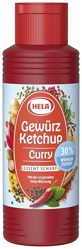 HELA - Gewürz Ketchup Curry leicht scharf 300ml - Curryketchup mit feiner Schärfe 30% weniger Zucker vegan ohne Konservierungsstoffe - grillsoße curry - Ketchup ideal zu Pommes Grillgut & Burger