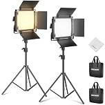 NEEWER 2 Pack Bi Color 660 LED Video Light Kit with Two 79" Tripod Stand, 3200K-5600K CRI 96+ Dimmable Panel Lighting with U Bracket and Barndoor for Studio Photography Recording Streaming, Black
