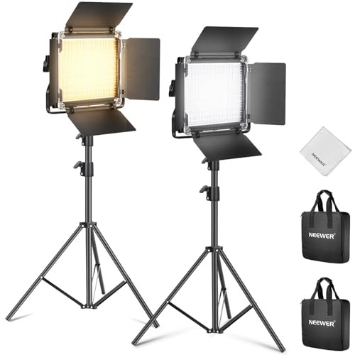 NEEWER Kit d'éclairage vidéo LED Bicolore 660 avec Deux Trépieds de 200cm,Panneau d'éclairage à Intensité Variable 3200K-5600K CRI 96+ avec Support en U & Coupe-Flux pour Studio Photo,Streaming,Noir