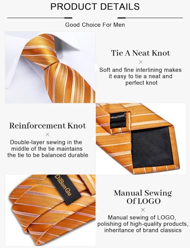 Image of DiBanGu Mens Tie Silk Plaid Striped Necktie and Pocket Square Cufflinks Tie Clip Set with Gift Box Formal Wedding Party