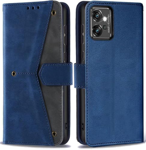 Image of GoldKart Flip Back Cover Case for Motorola Moto G32 | Dual-Color Leather Finish | Inbuilt Stand & Pockets | Flip Cover for Motorola Moto G32 (Faux Leather, Blue)