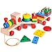 FUN LITTLE TOYS Stacking Train, Shape Sorter Wooden Toys(23 pcs), Sorting & Stacking Toys for Toddler 3, Montessori Toys for 3 Year Old Boy Girl Gifts, Kids Wooden Train Toy
