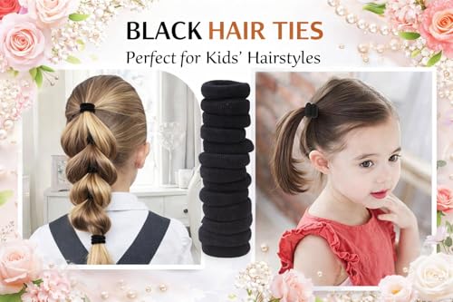 Image of Frescorr (100 pcs) Baby Hair Ties | Soft No-Damage Premium Elastic Mini Rubber Bands for girls | Strong Stretch Ponytail Holders | Daily Use Hair Accessories | (Black)