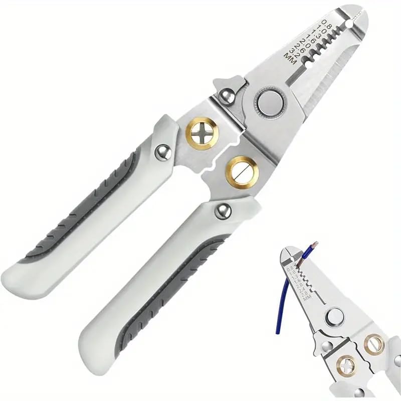 Image of All in 1 Multifunction Stainless Steel Wire Stripper /Wire Crimping Tool, Wire Cutter, Wire Crimper, Cable Stripper, Wiring Tools and Multi-Function Hand Tool (Grey) (Wire Stripper)