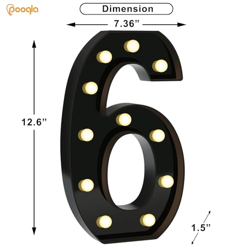 Image of Pooqla 6th Birthday Decorations for Boys, Large Black Light Up Numbers | Black Party Decorations, 12.6in Tall Big Marquee Numbers 6th 16th 60th Anniversary Birthday Gift for Boys Wedding Room Decor