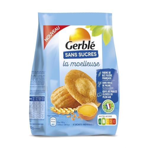Madeleine sans sucres Gerblé La Moelleuse, lot de 3 paquets de 150g pour collation saine