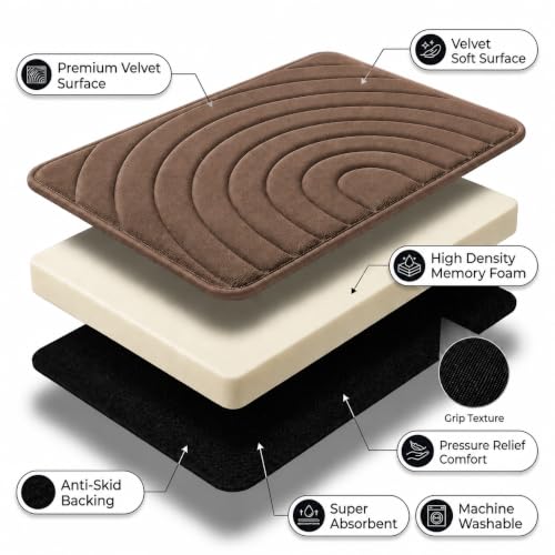 Image of Premium Memory Foam Bath Mat | 40x60cm Super Absorbent Velvet Bathroom Rug | Non-Slip Machine Washable Floor Mat (Mocha Brown)