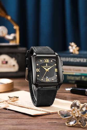 Image of London Fog Mayfair Collection Analog Watch for Men with Square Dial, Crystal Hour Accents, Date Display, Quartz Movement and Leather Strap - LFM10004