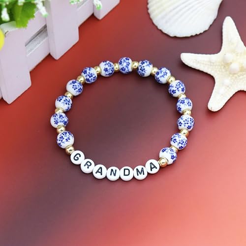 TTYY Blue White Beads Porcelain Bracelet GIGI NANA Birthday Gifts Vintage Stretch Bracelets Mother's Day for Mom and Grandma3