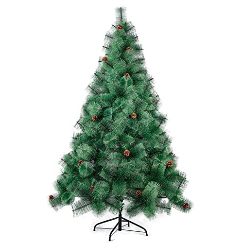 Solagua Árbol de Navidad Pino 120-210cm, Abeto Artificial Ignífugo con Hojas de Aguja, Decoración Navideña Ideal para Hogar, Oficina y Local con Piñones y Soporte Metálico (150 cm, Florado) Cover