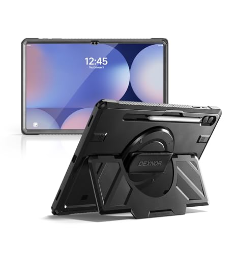 Dexnor Case for Samsung Galaxy Tab S10 Ultra/S9 Ultra/S8 Ultra 14.6 inch Rugged Protective Case with 360 Rotating Hand Strap & Large Stand & Screen Protector & S Pen Holder Full-Body Cover Black