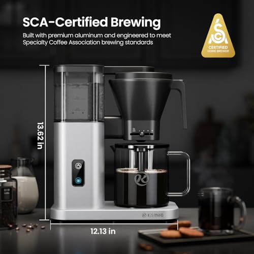 Image of Kismile SCA-Certified 8 Cup Drip Coffee Maker, Pour Over Coffee Machine with 3s Instant Heat 197-205℉, Adjustable Flow Control, Removable Water Tank, Deep Cold Brew & 40 Min Keep Warm (Silver)
