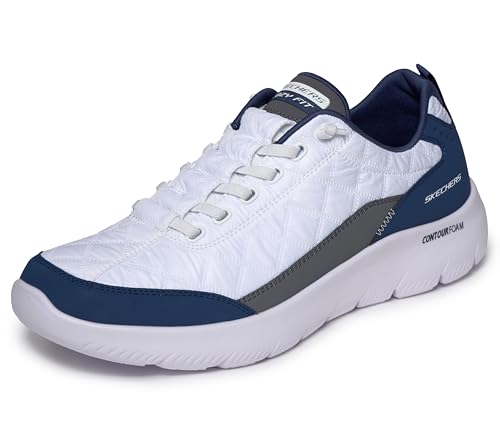 Skechers Men's Summits Contour Foam Cozy Fit Sneaker,White/Navy,11.5