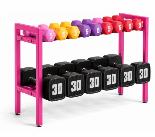 Image of WINSTAR 2-Tier Adjustable Dumbbell Rack | Heavy-Duty Home Gym Weight Storage Stand for Dumbbells & Kettlebells | Space-Saving Home Gym Organizer (Rack Only, Fuchsia Pink)