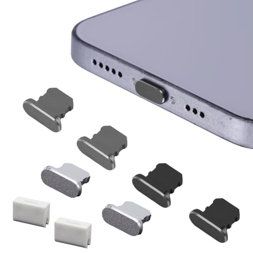 6pcs Metal Dust Plugs for iPhone, 3 Colors Lightning Port Charging Port Dust Caps with 2 Plug Bracket for iPhone 14 13 12 11 X XS XR 8 7 SE Mini Plus Pro Max iPad AirPods