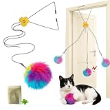 Fokauiwo Interactive Cat Toys for Indoor Cats, Self-Play Hanging Door Toy for Kitten, Adjustable Height Exercise Bell Ball to Keep Kittens Active