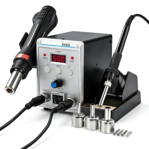 VOBOR 2 in 1 Heißluft Lötstation Profi Einstellbare Temperatur LED Digital Anzeige SMD Entlötstation Soldering Station für Elektronik DIY-Projekten Nachbesserungen Reparaturen