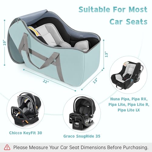 Image of Padded Car Seat Bag Compatible with Most Nuna Pipa Car Seats UPPAbaby MESA V2 without Base & Chicco KeyFit 30 and Base, Car Seat Travel Bag for Airplanes, Light Cyan