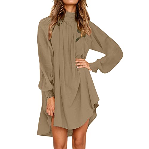 Robe Plage Femme Automne et hiver 2022 Robe à la mode pour femmes Robe à manches longues de couleur unie Robe Mariage Cérémonie Party # Kaki XXL