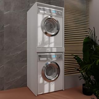 Milionmeblicom Mobile Lavatrice e Asciugatrice Colonna LUNA Salvaspazio Mensola Estraibile Ripiani Struttura Robusta Mobile Bagno Lavanderia 183,7×65×66 cm Bianco Opaco